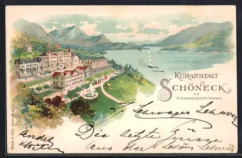 Lithographie Emmetten, Kuranstalt Schöneck am Vierwaldstättersee