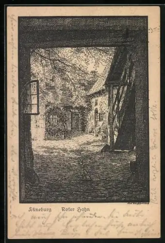 Künstler-AK K.Blossfeld: Lüneburg, Roter Hahn