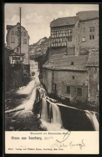 AK Saarburg, Wasserfall mit Elektrizitäts-Werk
