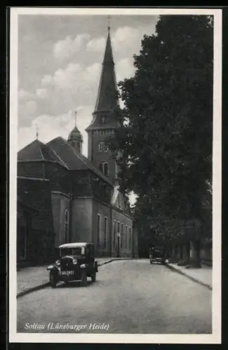 AK Soltau /Lüneburger Heide, Kirche, Strassenansicht, Autos
