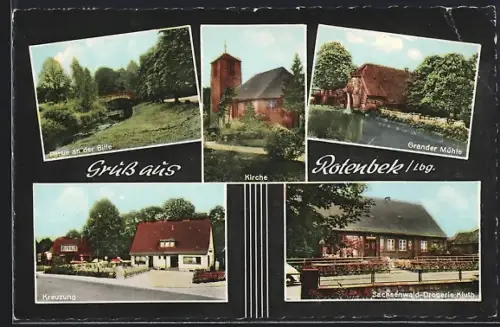 AK Rotenbek, Kirche, Grander Mühle, Sachsenwald-Drogerie-Kluth