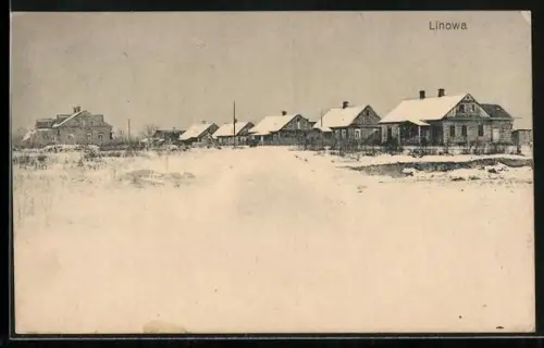AK Linowa, Dorfansicht im Winter