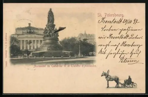 AK St. Petersbourg, Monument de Catherine II, et Théatre d`Alexandre
