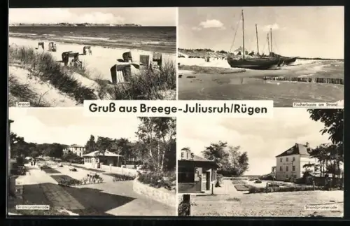 AK Breege-Juliusruh /Rügen, Strandpromenade und Fischerboote am Strand
