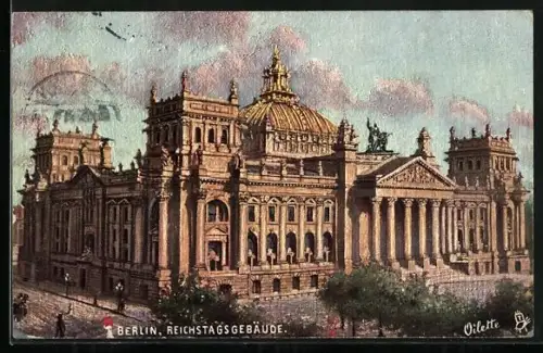 Künstler-AK Berlin-Tiergarten, Weinstuben Berlin, Reichstagsgebäude