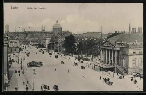 AK Berlin, Unter den Linden mit Strassenbahn