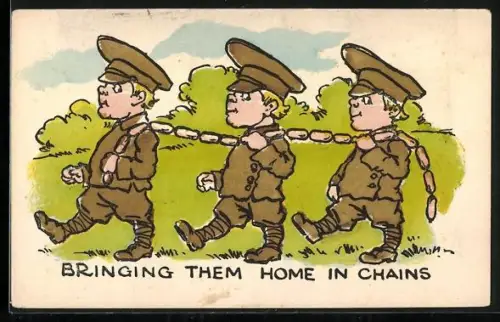Künstler-AK Bringing them home in Chains, Propaganda Entente