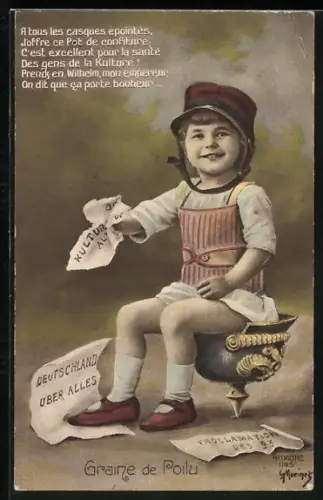 AK Knabe benutzt Pickelhaube als Nachttopf, Propaganda Entente