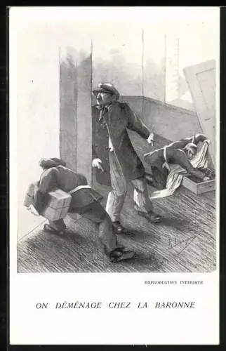 Künstler-AK Propaganda Entente, On Dèmènage chez la Baronne