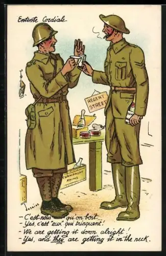 Künstler-AK Entente Cordiale, französischer und britischer Soldat, Propaganda Entente