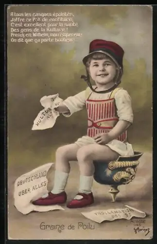 AK Knabe benutzt Pickelhaube als Nachttopf, Propaganda Entente