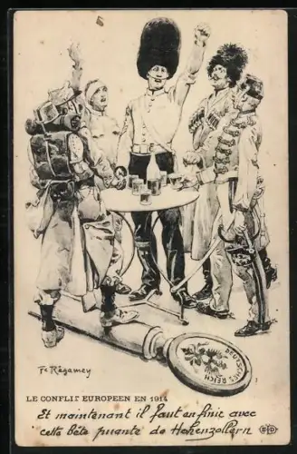 Künstler-AK Alliierte Soldaten trinken zusammen, Propaganda Entente
