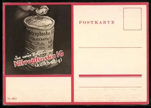 AK Düngemittel-Reklame, Sack mit Nitrophosphat IG (kalkhaltig)