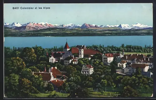 AK Colombier /NE, Panorama et les Alpes