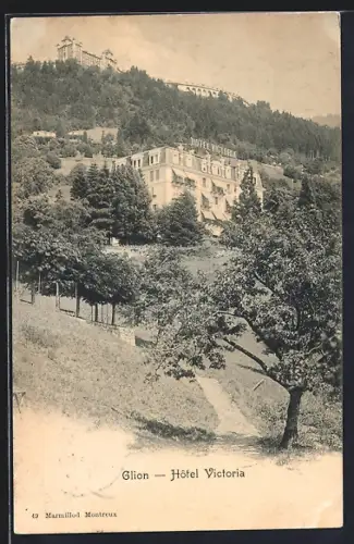AK Glion, Blick zum Hotel Victoria
