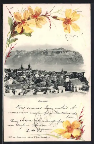 AK Lausanne, Ortsansicht mit Bergpanorama