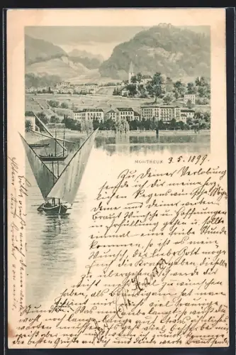Künstler-AK Montreux, Ortsansicht vom Wasser aus
