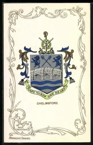 Künstler-AK Chelmsford Coat of Arms, Many Minds One Heart