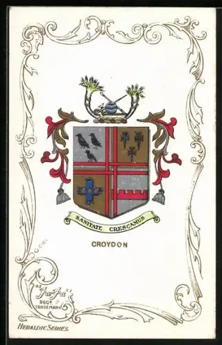 Künstler-AK Croydon, Sanitate Crescamus, Wappen