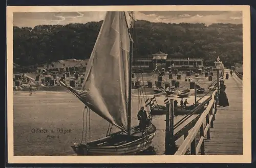 AK Göhren / Rügen, Strandpartie mit Seebrücke