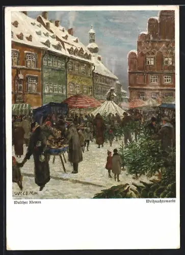 Künstler-AK Weimar / Thüringen, Weihnachtsmarkt im Winter