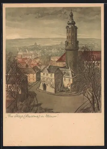 Künstler-AK Weimar / Thüringen, Teilansicht mit Schloss