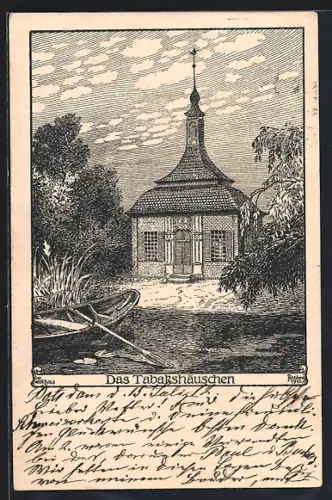Künstler-AK Potsdam, Tabakshäuschen mit Park