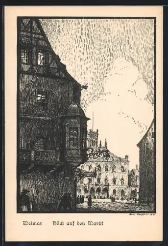 Künstler-AK Weimar / Thüringen, Blick auf den Markt