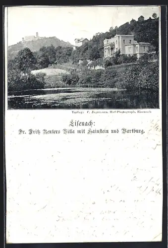 AK Eisenach, Dr. Fritz Reuters Villa mit Hainstein und Wartburg
