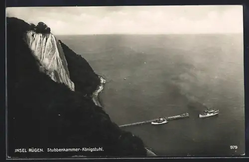 AK Sassnitz, Stubbenkammer-Königsstuhl, Schiffe, Seebrücke