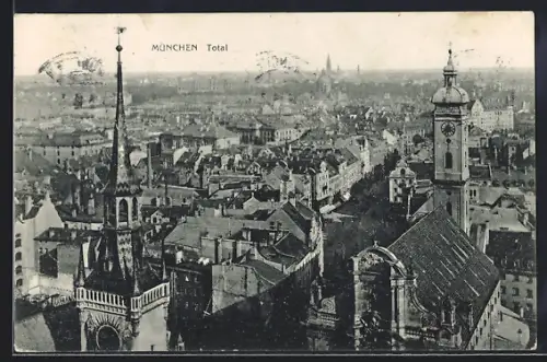 AK München, Totalansicht mit Kirche