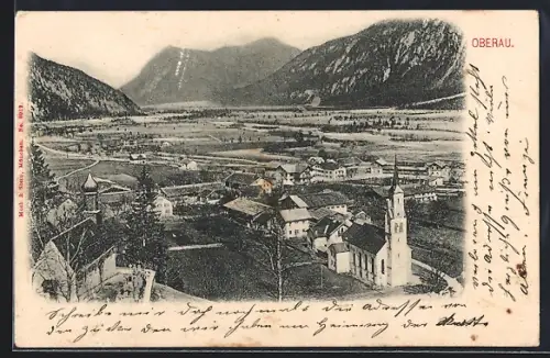 AK Oberau / Ettal, Teilansicht mit Kirche