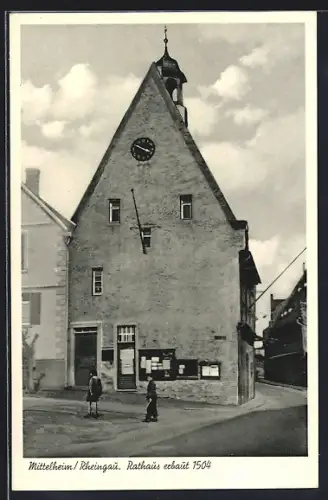 AK Mittelheim / Rheingau, Kinder am Rathaus