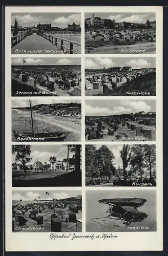 AK Zinnowitz, Strandleben, Seebrücke, Kurpark, Insel Oie, Villenpartie