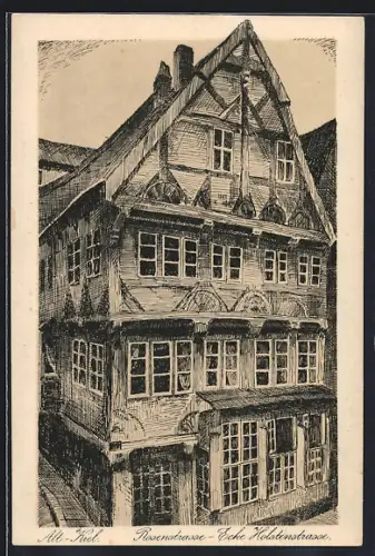 Künstler-AK Kiel, Rosenstrasse, Ecke Holstenstrasse