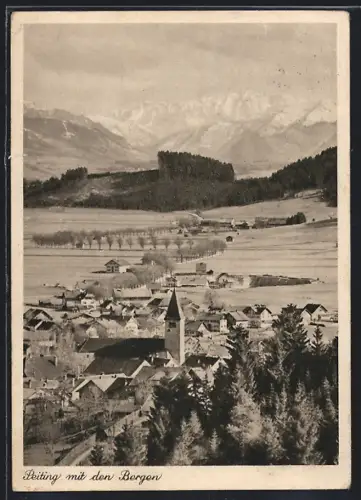 AK Peiting, Ortsansicht mit den Bergen