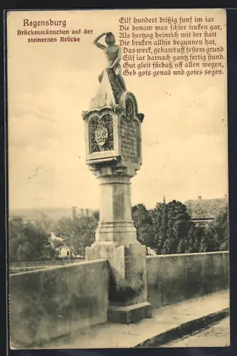AK Regensburg, Brückenmädchen auf der steinernen Brücke, Gedicht