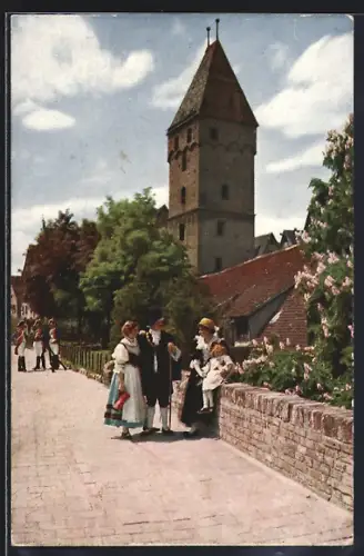 AK Ulm a.D., Metzgerturm mit Stadtmauer