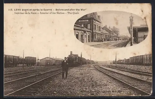 AK Lens, Intérieur de la Gare et les Quais avant et après la Guerre