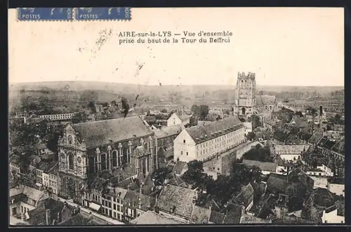 AK Aire-sur-la-Lys, Vue d`ensemble prise du haut de la Tour du Beffroi