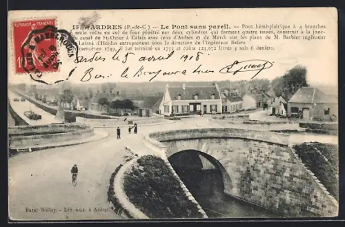 AK Ardres /P.-de-C., Le Pont sans pareil et vue du village avec ponts et routes environnantes