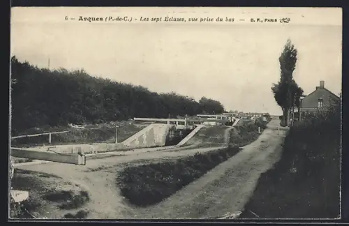 AK Arques /P.-de-C., Les sept Écluses, vue prise du bas