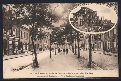 AK Lens, Avenue du 4 Septembre avant et après la Guerre