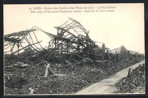 AK Lens, Ruines des Ateliers des Mines, La Rue Duhez