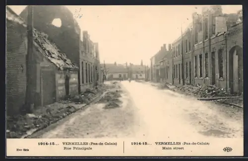 AK Vermelles, Rue Principale en ruines