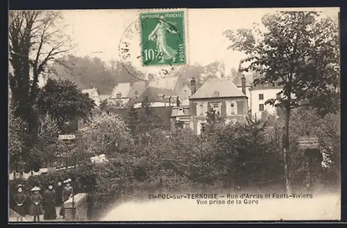 AK Saint-Pol-sur-Ternoise, rue d'Arras et Fonts-Viviers, vue prise de la gare