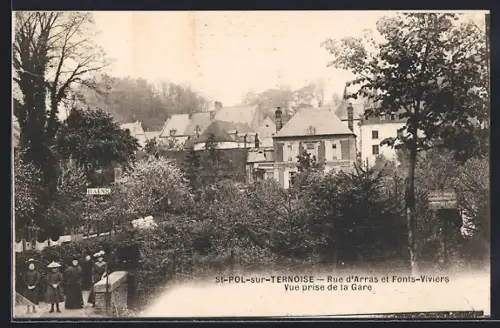 AK Saint-Pol-sur-Ternoise, rue d'Arras et Fonts-Viviers, vue prise de la gare