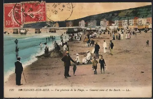 AK Boulogne-sur-Mer, Vue générale de la Plage