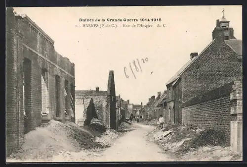 AK Harnes, Rue de l`Hospice en ruines