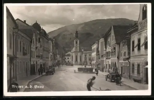 AK Weyer a. d. Enns, Strassenpartie mit Kirche